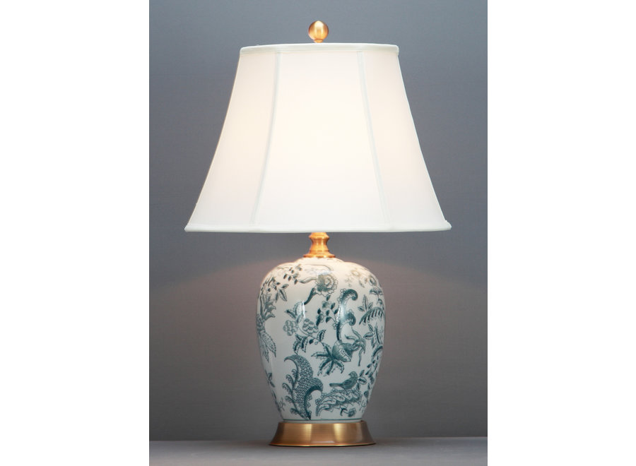 Lampe de Table en Porcelaine Chinoise Blanche Art Botanique D.41xH66cm