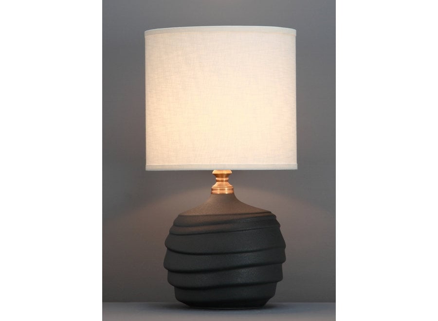 Fine Asianliving Chinese Table Lamp Relief Matte Black D30xH56cm