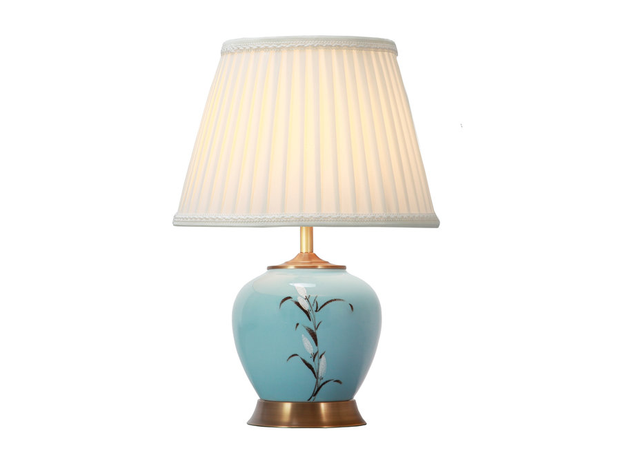 Lampada da Tavolo Cinese Bianca Fiori Base in Bronzo D36xA54cm