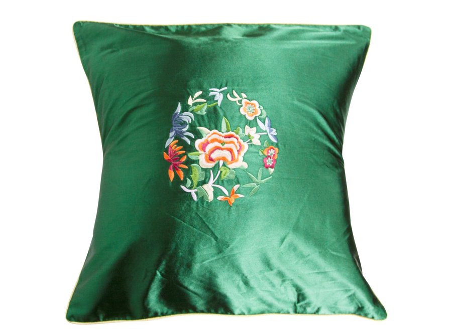 Chinese Cushion Cover Green Flowers 45x45cm Without Filling