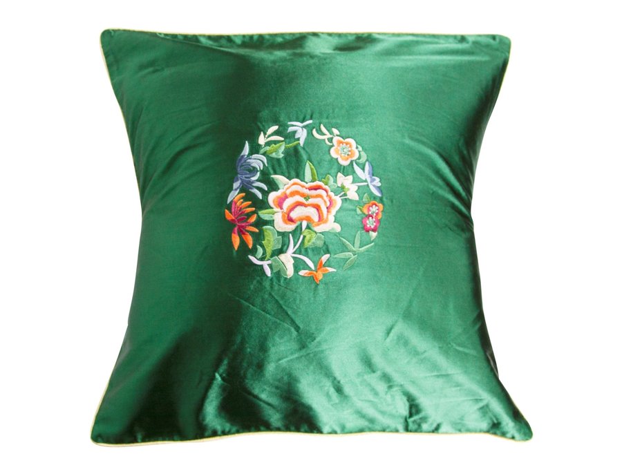 Fodera per Cuscino Cinese Fiori Verdi 45x45cm Senza Riempimento