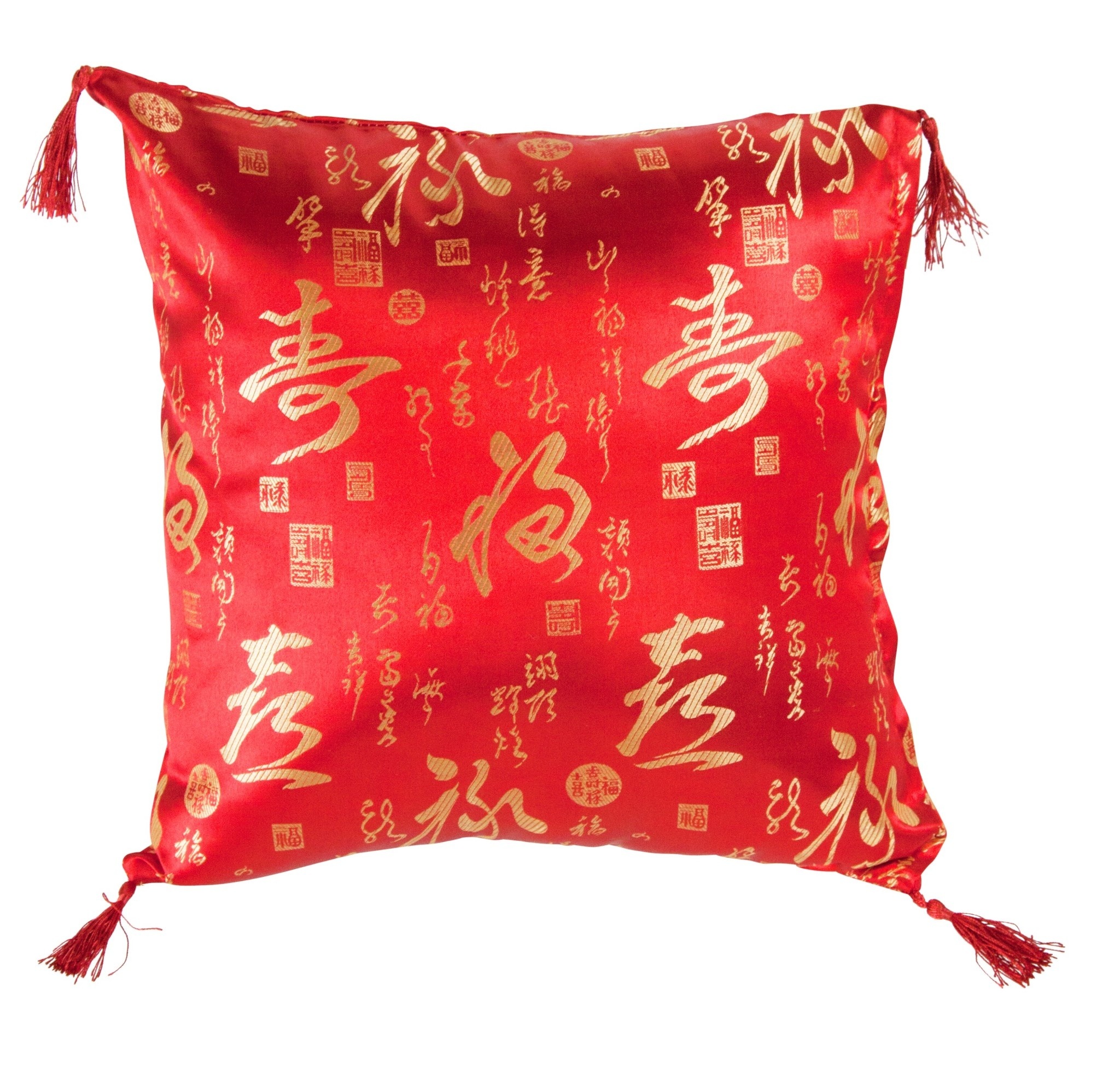 Chinesisches Kissen mit Quasten Kalligraphie Rot 45x45cm - Fine Asianliving
