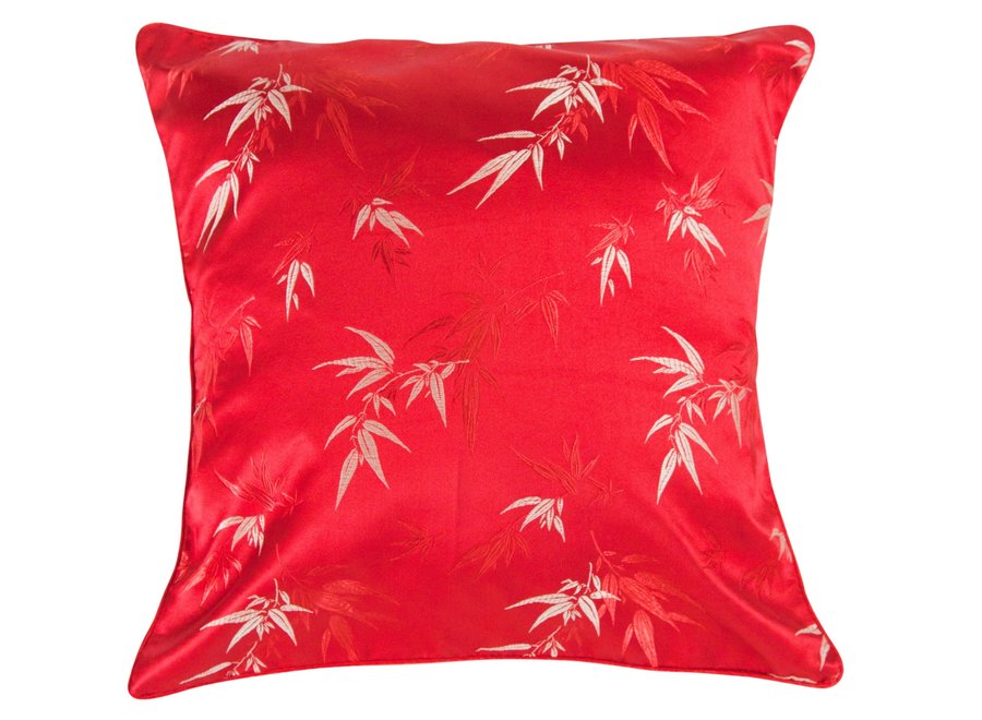 Housse de Coussin Chinoise Bambou Rouge 45x45cm Sans Remplissage