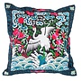 Housse de Coussin Chinoise Brodée Main Bleu Grue Noire 45x45cm Sans Remplissage