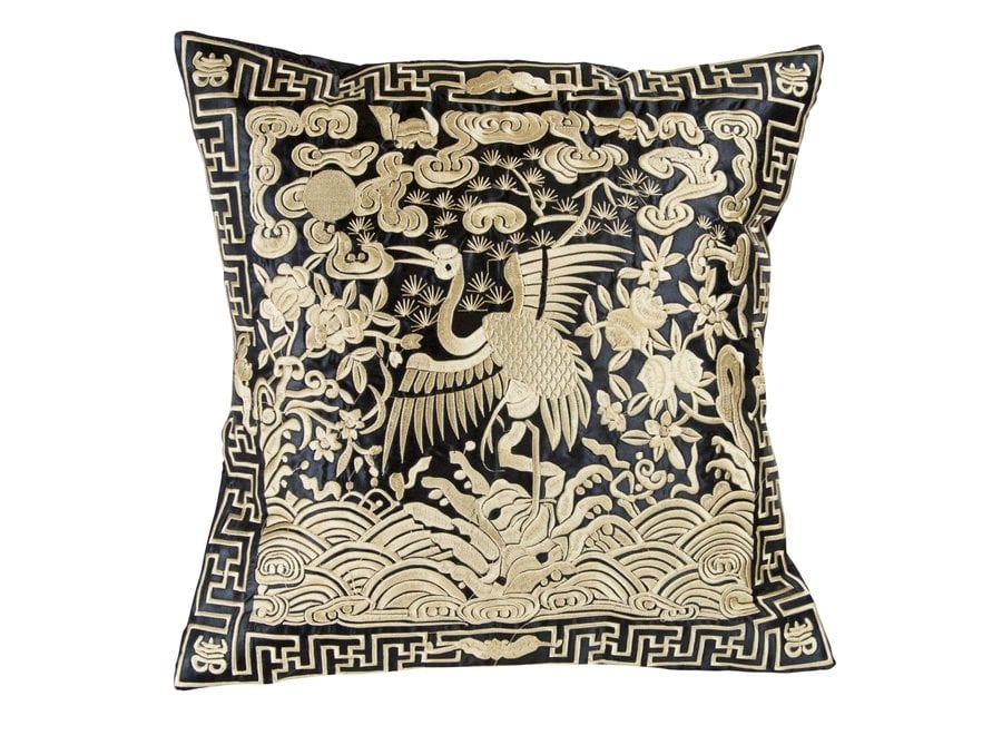 Chinese Cushion Cover Hand-embroidered Gold Crane 40x40cm Without Filling