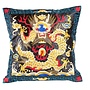 Coussin Chinois Brodé Main Dragon Jaune Noir 45x45cm