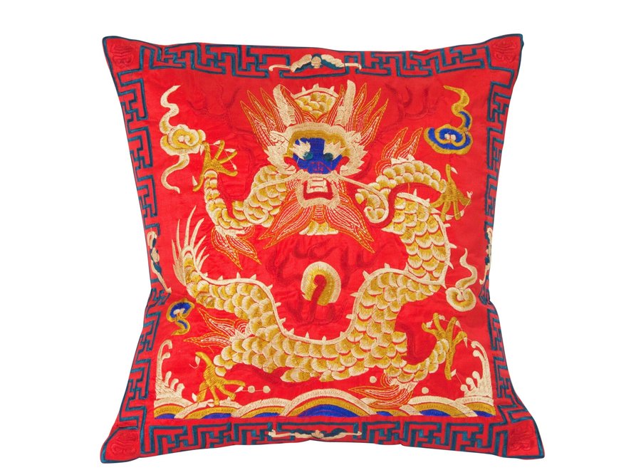Chinese Cushion Cover Hand-embroidered Red Dragon 40x40cm Without Filling