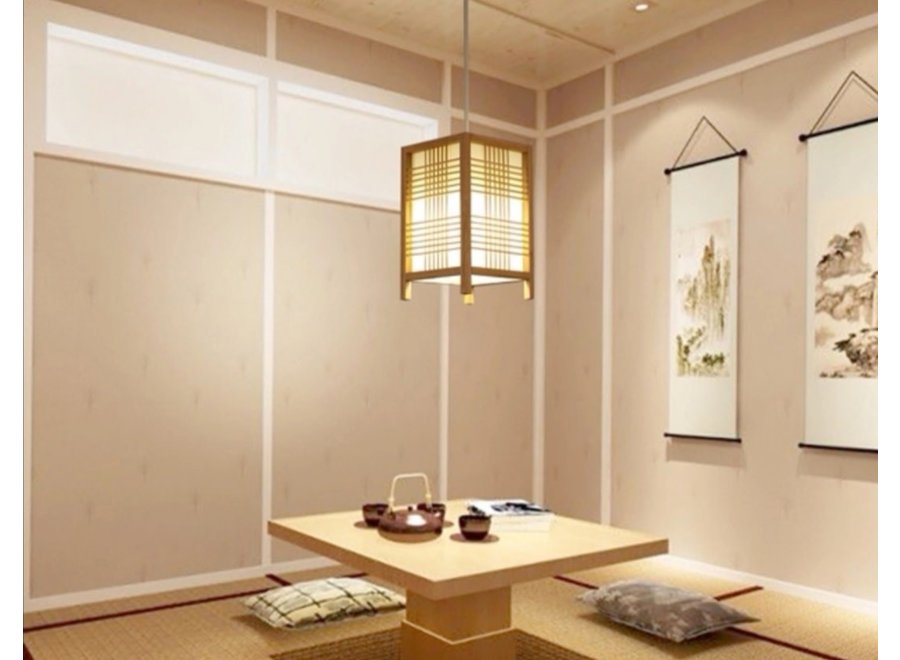 Lampada a Sospensione Giapponese di Legno e Carta Shoji Naturale - Isumi L15xP15xA25cm