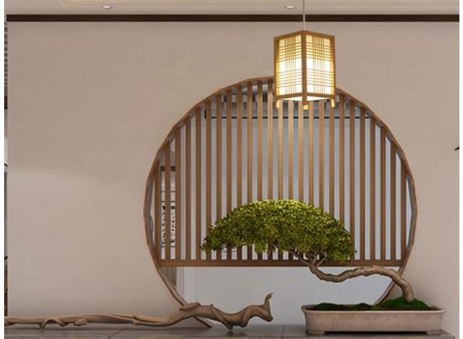 Lámpara de Techo Japonés de Madera y Papel de Arroz Natural - Isumi A15xP15xA25cm