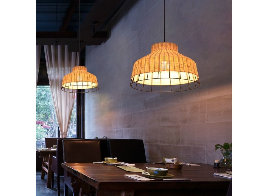 Fine Asianliving Lampe á Suspension Industrielle en Bambou - Trinity D.40xH28cm