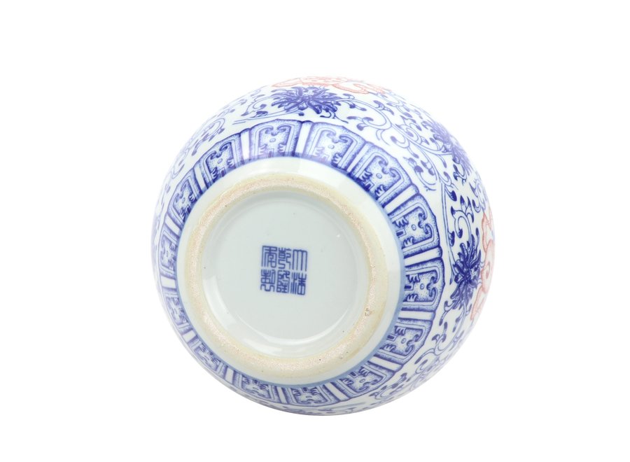 Chinese Vase Porcelain Lotus Red Blue D22xH34cm
