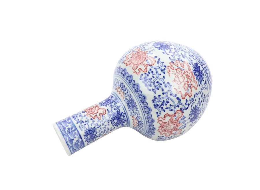 Vaso Cinese in Ceramica Porcellana Loto Blu Rosso D22xA34cm