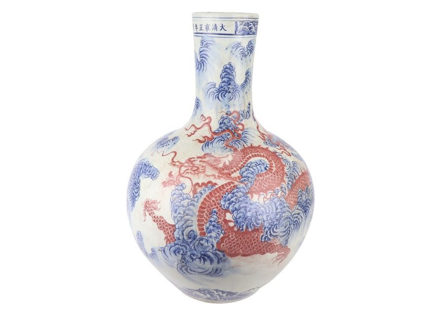 Jarrón Chino de Porcelana Dragón Rojo D.39 x Alt.55 cm