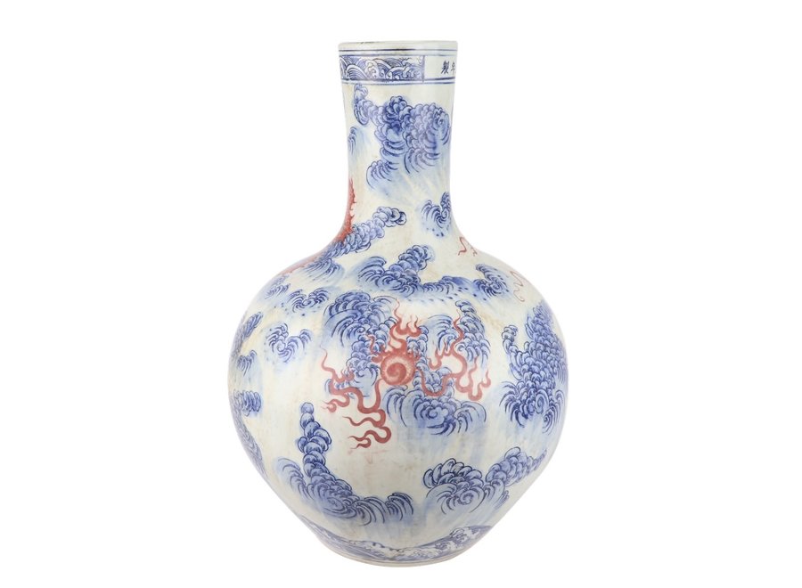 Fine Asianliving Vaso Cinese in Ceramica Porcellana Drago Rosso D39xA55cm