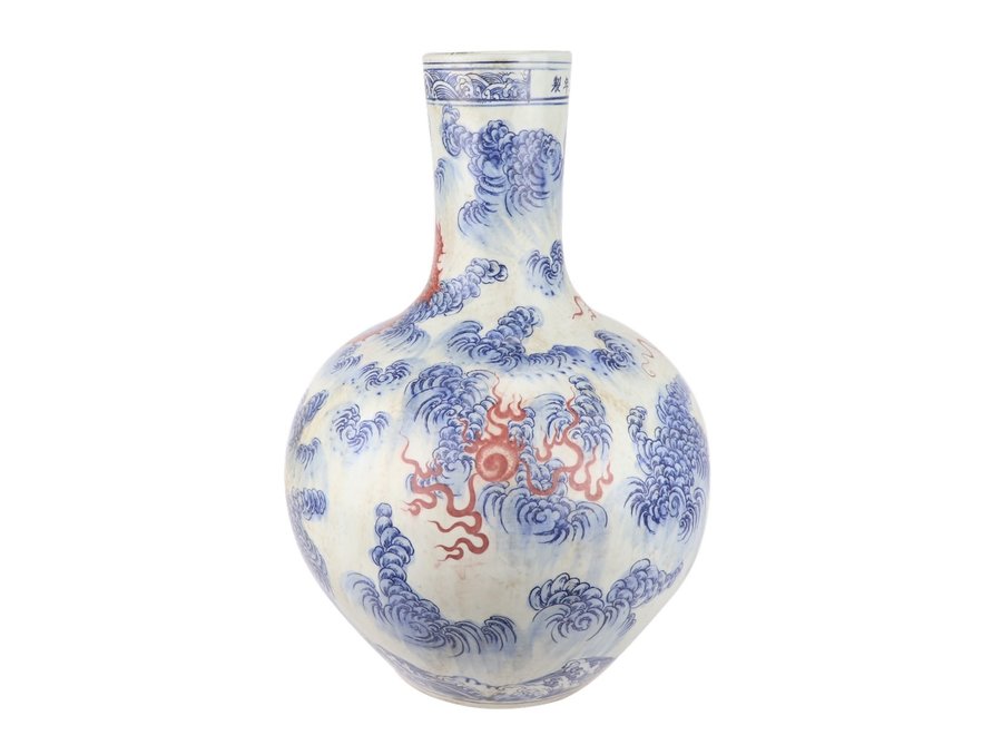 Vase Chinois Porcelaine Dragon Rouge D39xH55cm