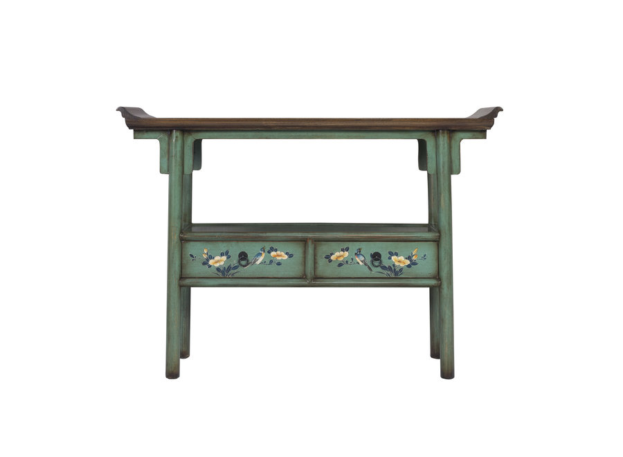 Chinese Console Table Hand-painted Aqua Blue