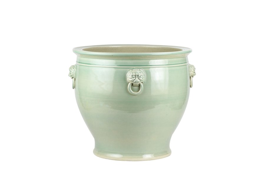 Chinese Pot Mint Temple Guardian Lions Ceramic Porcelain W43xH42cm