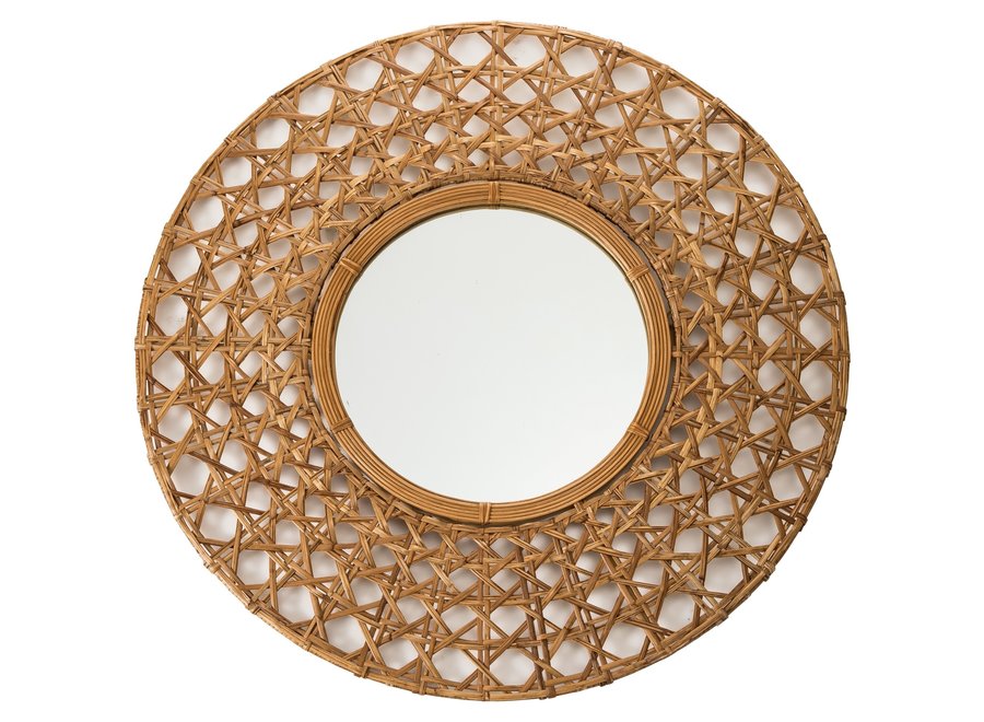 Miroir Mural Rond Cadre Tressé Main Tapnigi D70x6cm