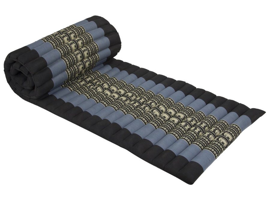 Matelas Thaï Enroulable en Coton et Kapok 190x50x4.5cm Noir Éléphant