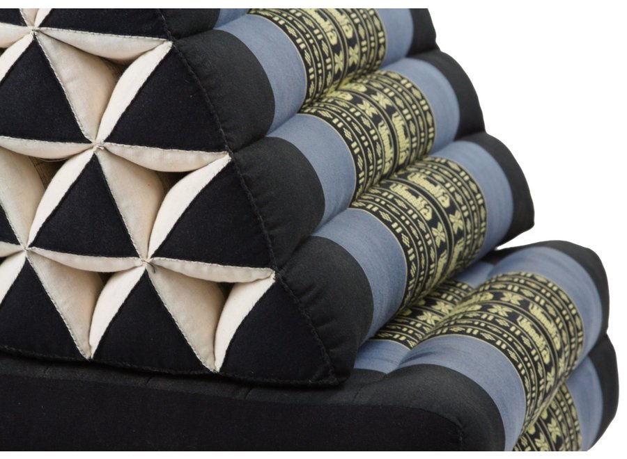 Thaikissen Dreieckskissen 3 Auflagen Kapokfüllung XL 54x180x6cm Schwarz Elefanten