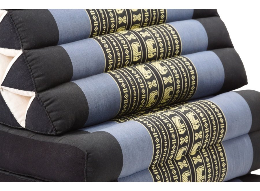 Thaikissen Dreieckskissen 3 Auflagen Kapokfüllung XL 54x180x6cm Schwarz Elefanten
