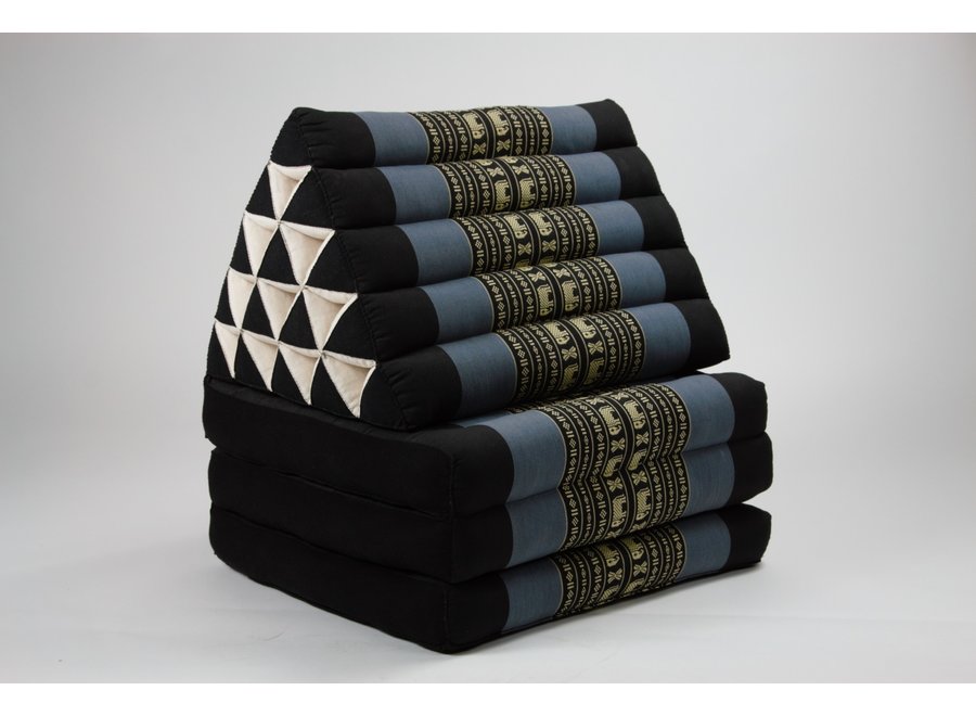 Thaikissen Dreieckskissen 3 Auflagen Kapokfüllung XL 54x180x6cm Schwarz Elefanten