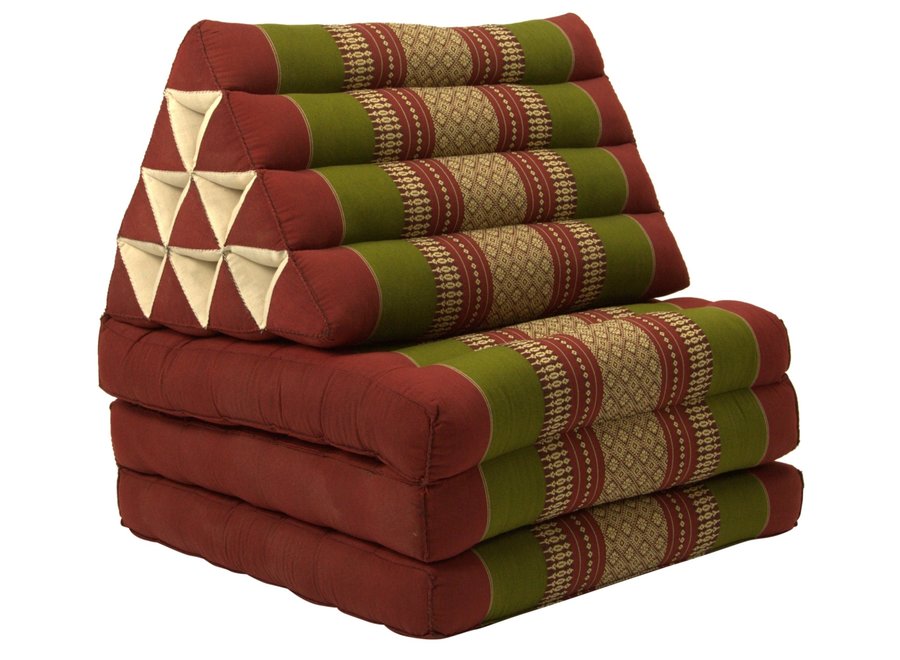 Thai Mattress Triangle Cushion Headrest 3-Fold Meditation Mat Lounge Kapok Burgundy Green