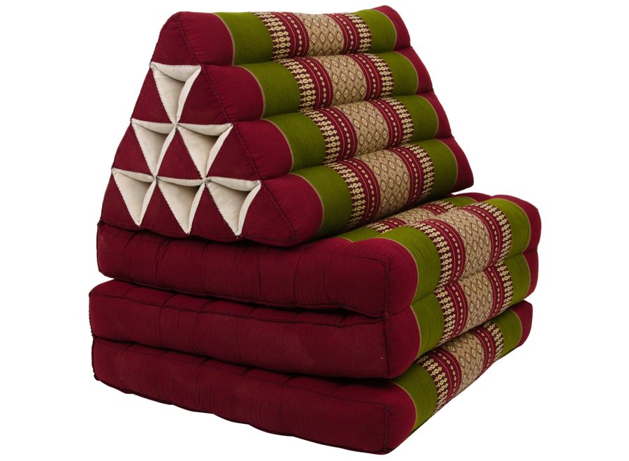 Thai Mattress Triangle Cushion Headrest 3-Fold Meditation Mat Lounge Kapok Burgundy Green