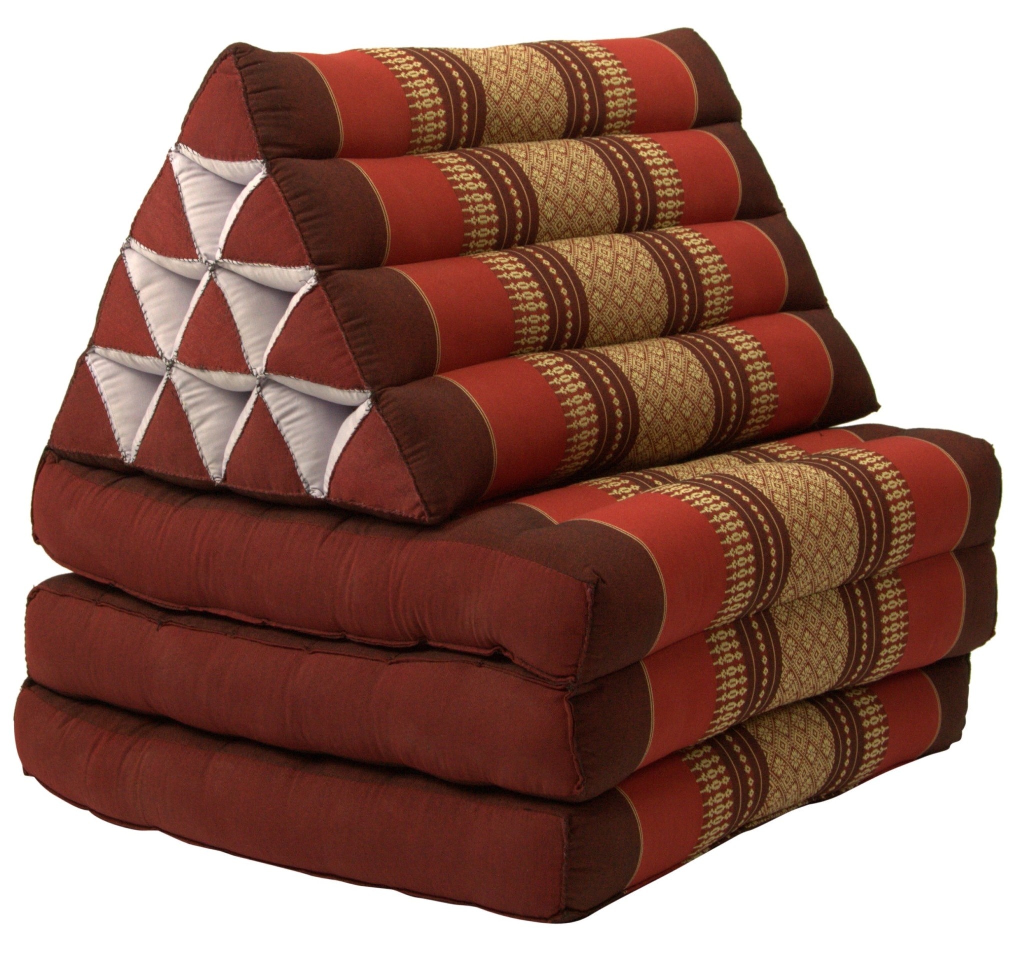Coussin Thaïlandais Triangulaire Matelas 3 Parties 52x180cm Bordeaux