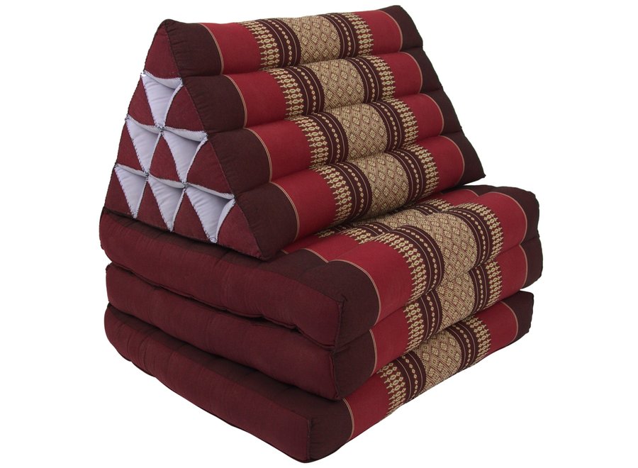 Coussin Thaïlandais Triangulaire Matelas 3 Parties 52x180cm Bordeaux Rouge