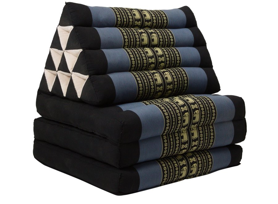 Coussin Thaïlandais Triangulaire Matelas 3 Parties 50x175x8cm Noir Éléphant