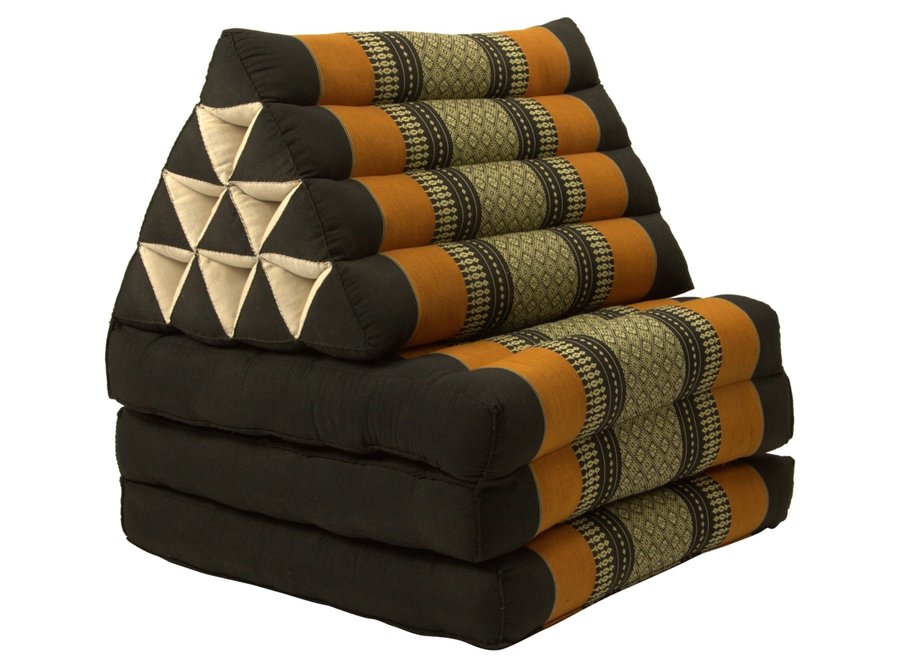 Coussin Thaïlandais Triangulaire Mataelas 3 Parties 50x175x8cm Noir Orange