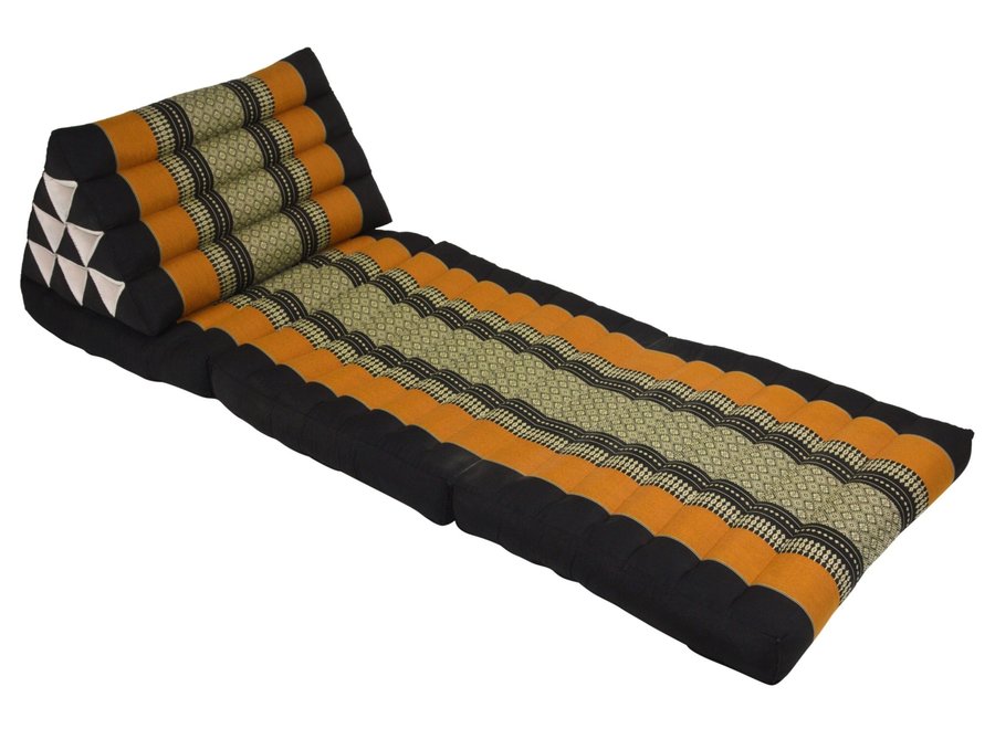 Coussin Thaïlandais Triangulaire Mataelas 3 Parties 50x175x8cm Noir Orange