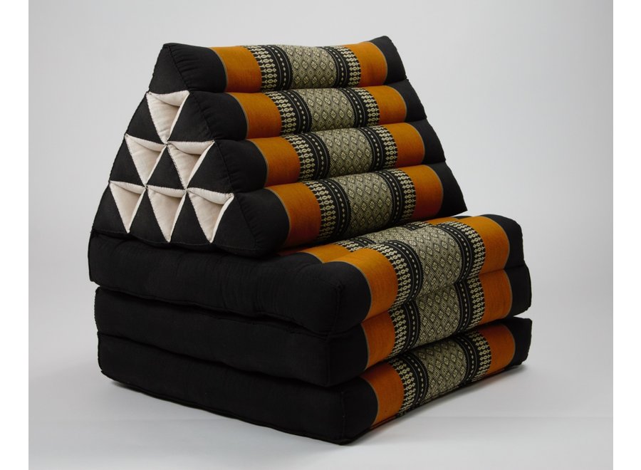 Coussin Thaïlandais Triangulaire Mataelas 3 Parties 50x175x8cm Noir Orange