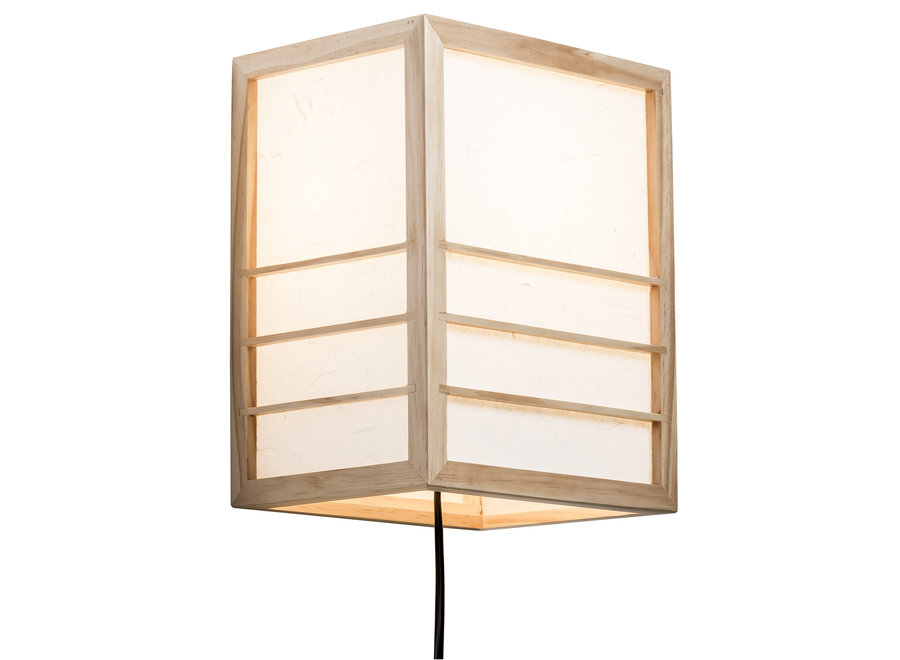 Fine Asianliving Japanese Wall Lamp Shoji Rice Paper Wood Nikko Natural W20xD15xH25cm