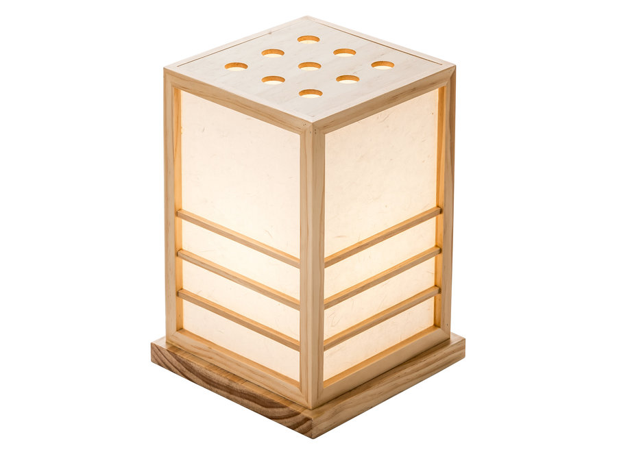 Lampe de Table Japonaise en Bois Shoji Papier de Riz Naturel - Miyazaki L20xP20xH28cm