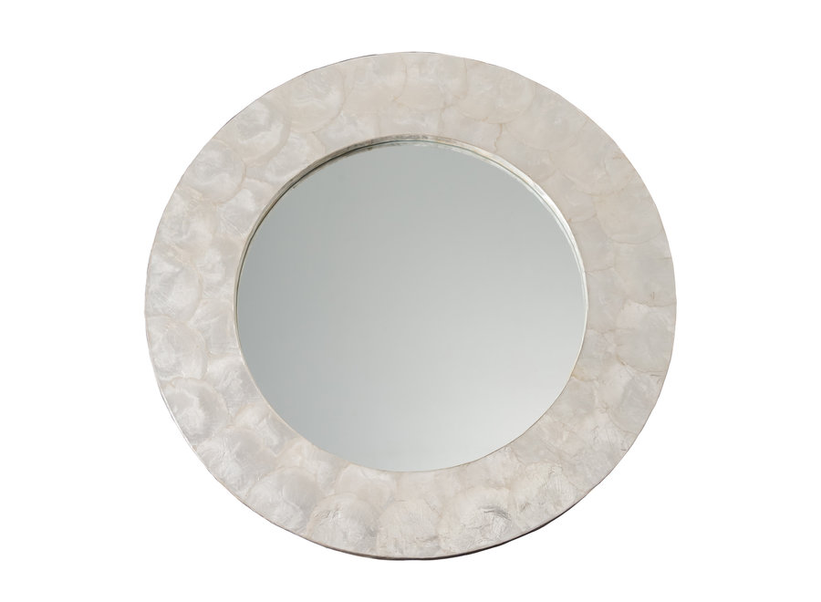 Miroir Mural Rond Cadre Capiz Fait Main Nacre D61cm