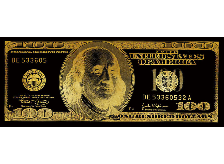 Dollar Note Impresión digital en oro negro An150xAl60cm Espejo