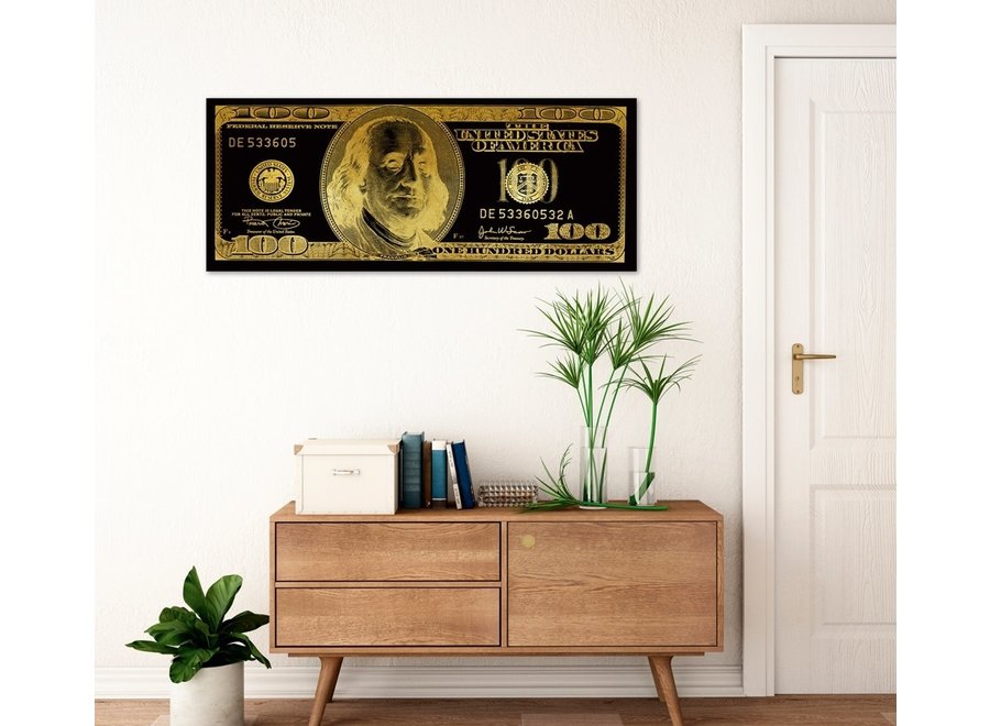 Pop Art Dollar Note Noir Or L150xH60cm