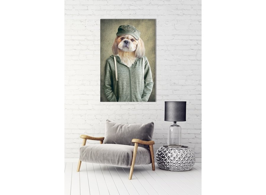 Precioso Perro en Chaqueta Impresión Digital 80x120cm Vidrio Acrílico