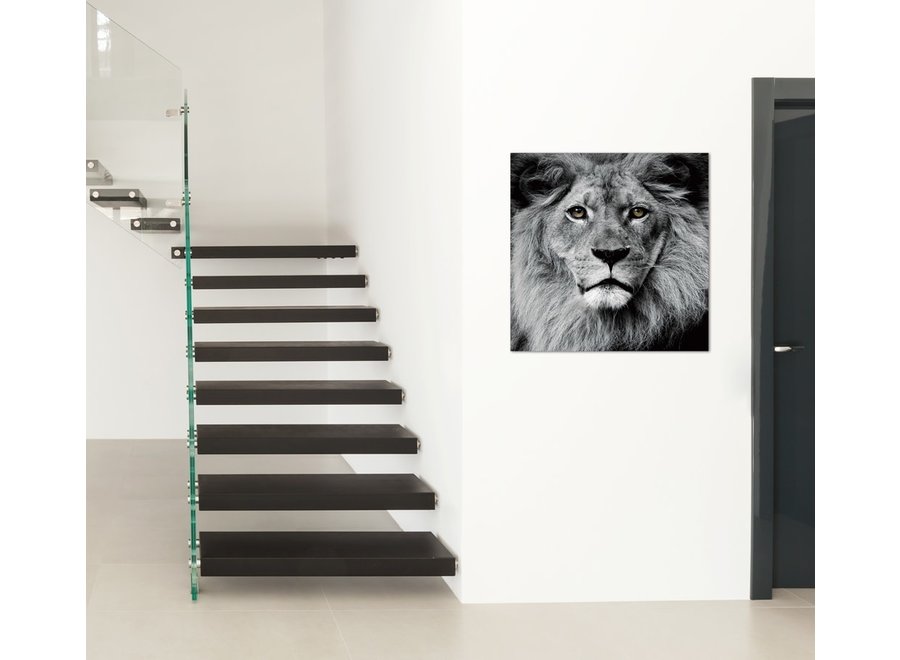 El Rey León Negro Blanco Impresión Digital 80x80cm Vidrio de Seguridad