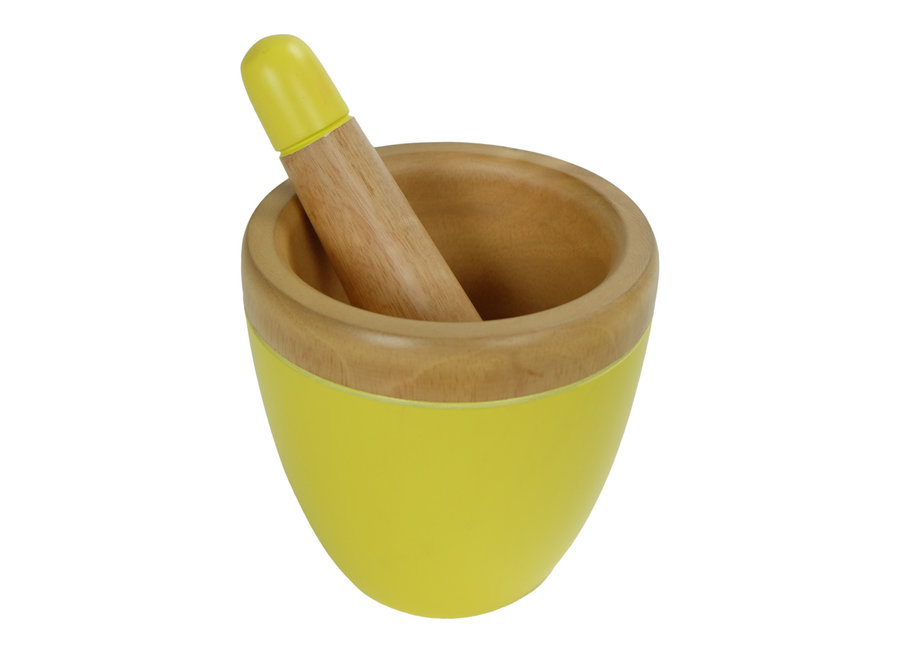 Mortar Set/2 Mango Wood Handmade in Thailand Yellow