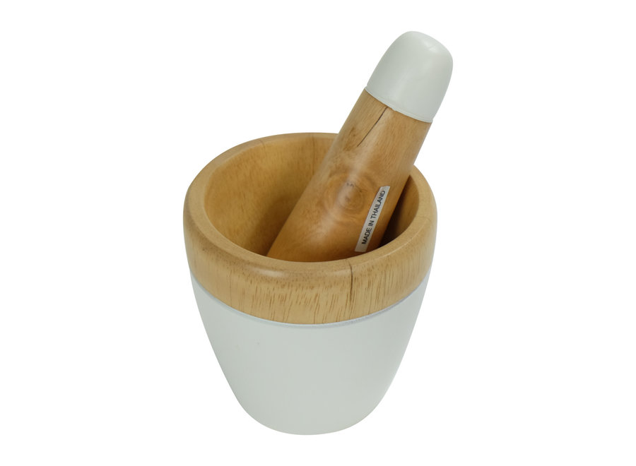 Mortar Set/2 Mango Wood Handmade in Thailand White