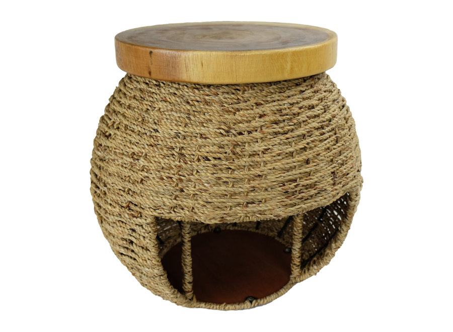 Jute Hocker Mit Holzplatte und Stauraum Hergestellt in Thailand 40x45cm