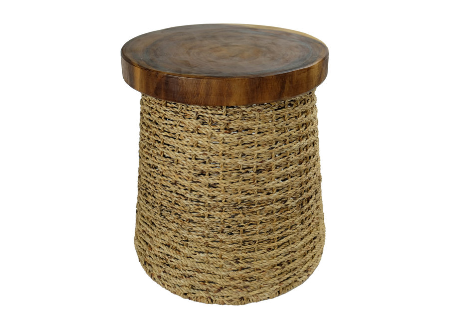 Tabouret de Jute avec Plateau en Bois 40x45cm Fait Main en Thaïlande