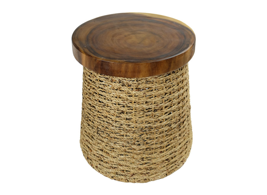 Tabouret de Jute avec Plateau en Bois 40x45cm Fait Main en Thaïlande