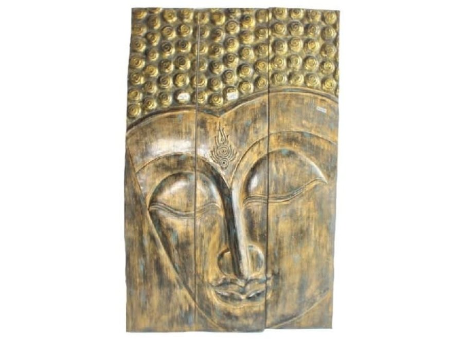 Thai Buddha Panel Handmade from Solid Tree Trunk L90xH140cm