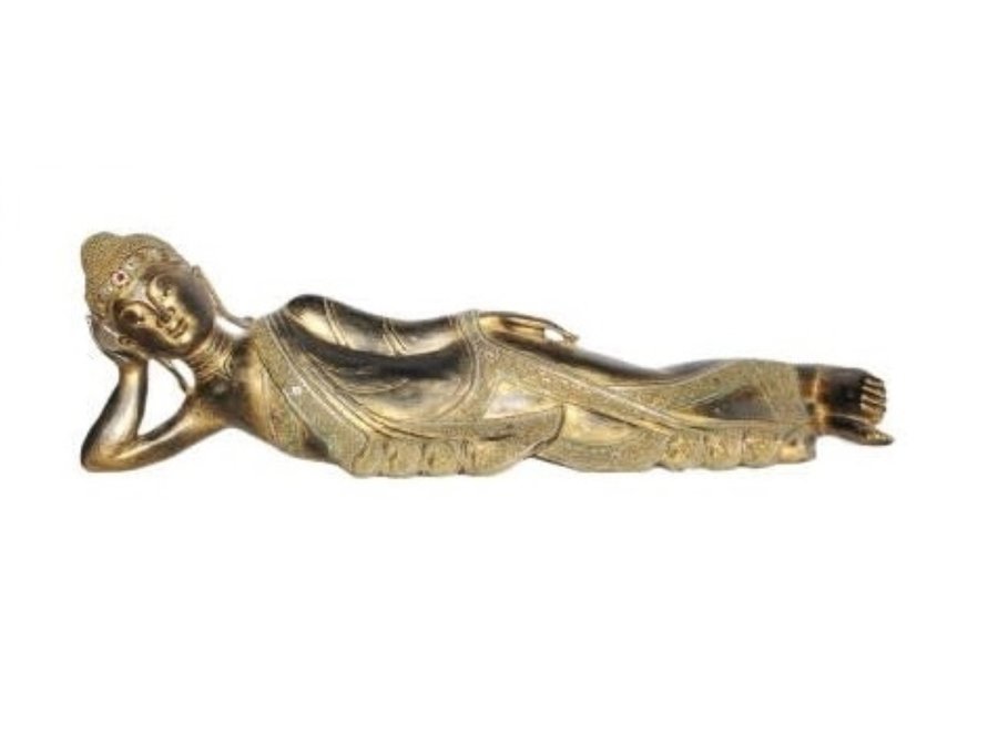 Mandalay Liegender Buddha Schwarz Gold Handgefertigt aus Massivem Baumstamm B162xT50xH50cm