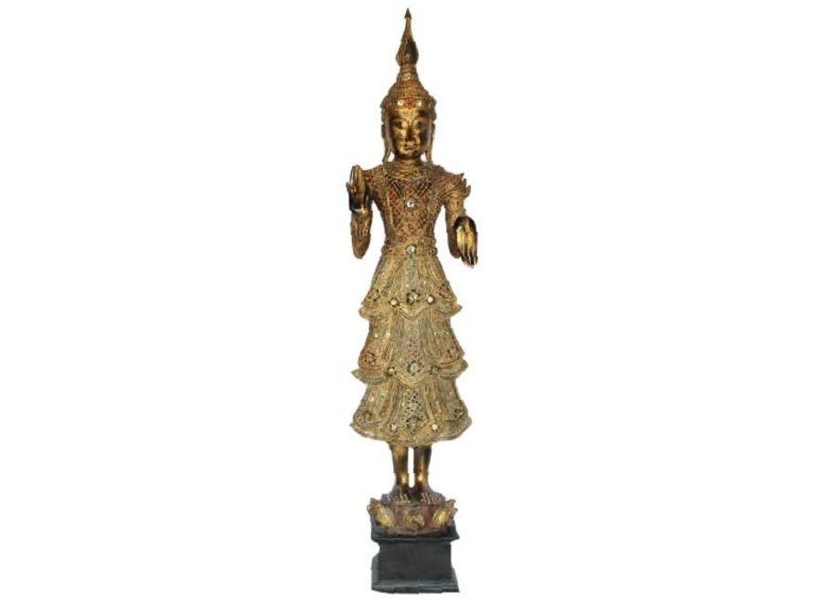 Shan Royal Buddha Thailandese in Piedi Oro Pieno L55xP33xA193cm