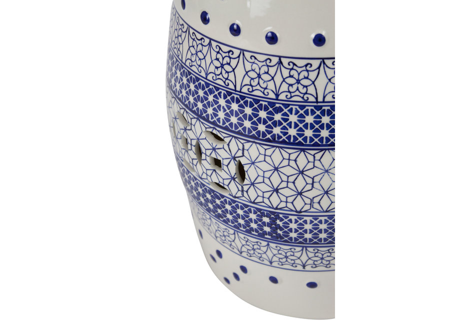 Tabouret Céramique Bleu Blanc Chinois Porcelaine Fait Main D33xH46cm